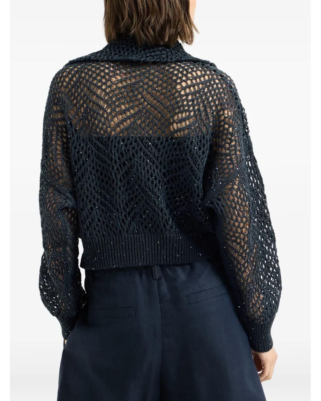 Brunello Cucinelli Blue Dazzling Abstract Leaf Cardigan
