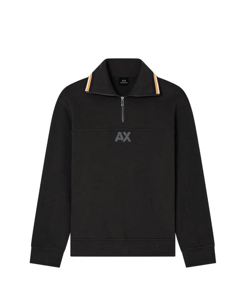 ARMANI EXCHANGE Black Logo-Patch Quarter-Zip Sweatshirt for men