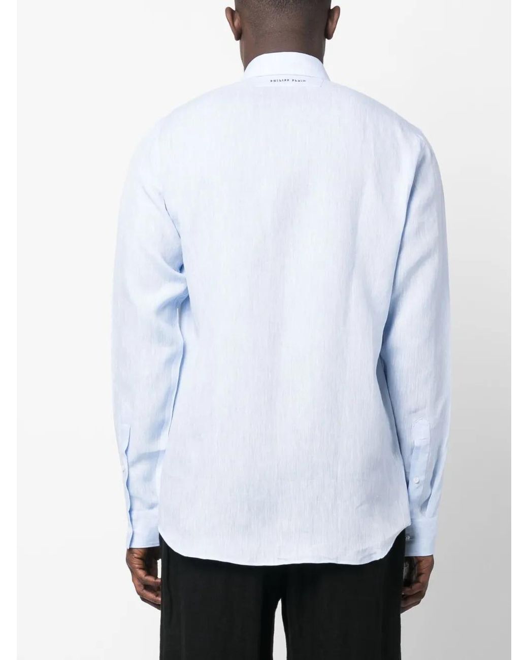 Philipp Plein Blue Long-Sleeve Linen Shirt for men