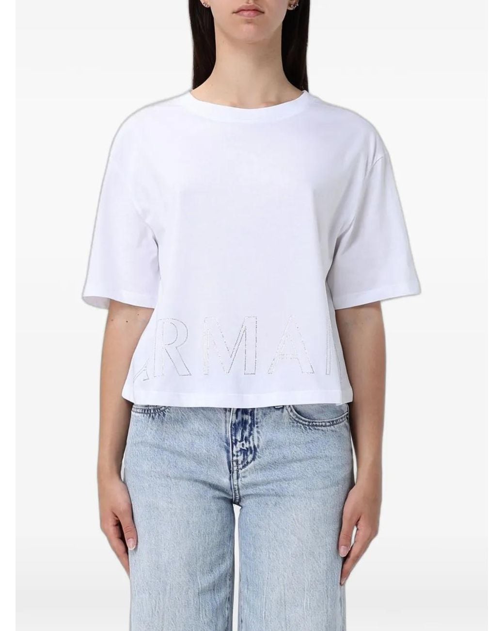 ARMANI EXCHANGE White Rhinestone-Embellished T-Shirt