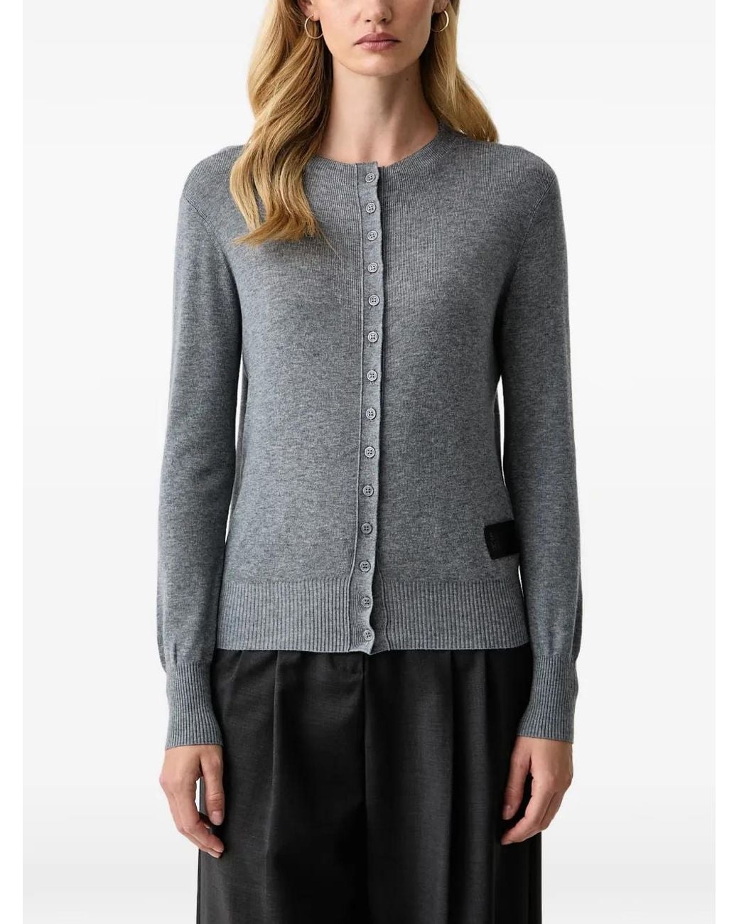 Silvian Heach Gray Logo-Patch Button-Up Cardigan