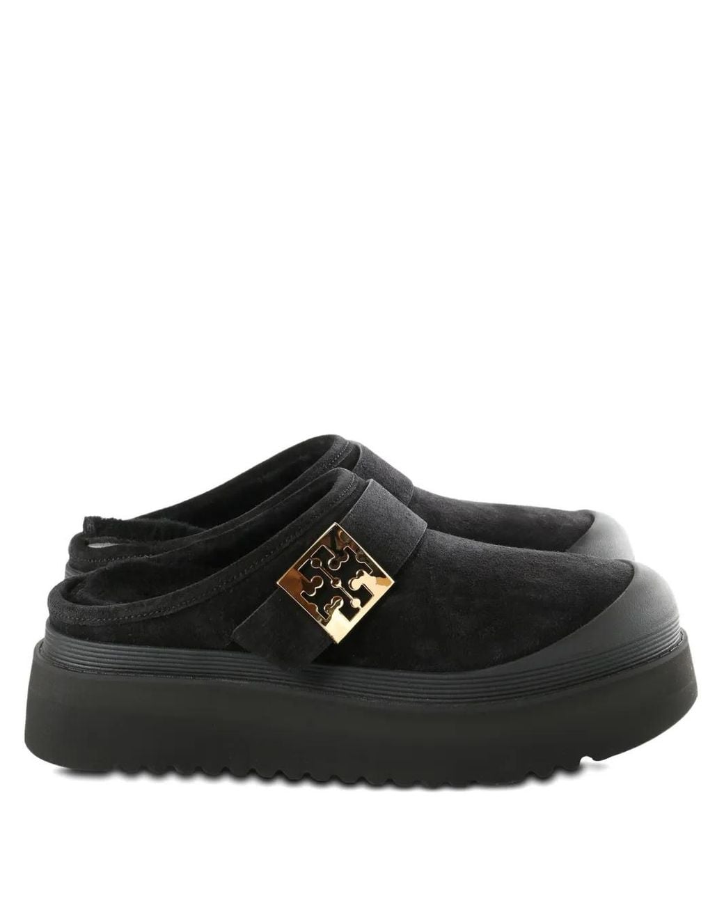 Tory Burch Black Mellow Buckle Platform Mules