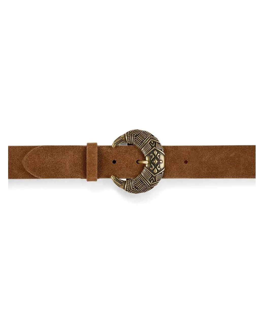 Ba&sh Brown Engraved-Buckle Suede Belt