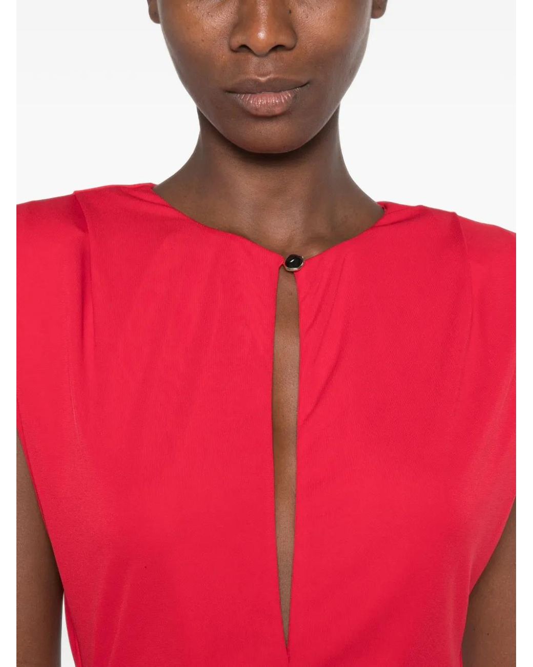 Imperial Red Robe Mi-Longue Sans Manches À Fronces