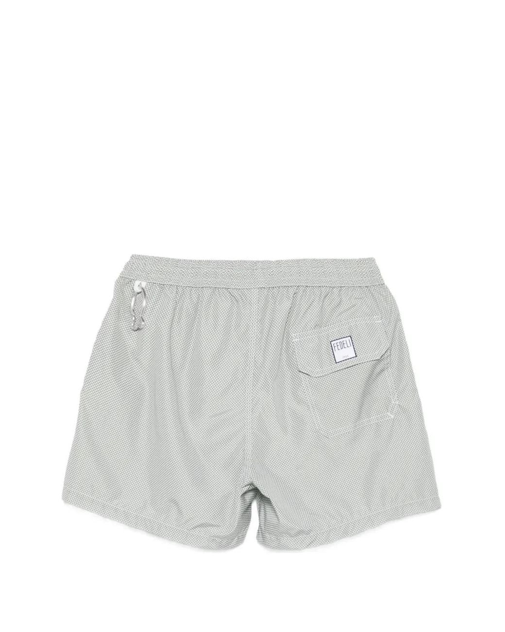 Fedeli White Madeira Drawstring Patterned Swim Shorts for men