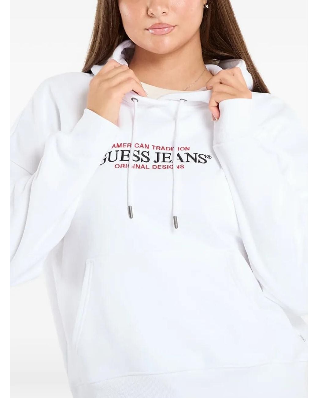 Guess White Logo-Print Hoodie