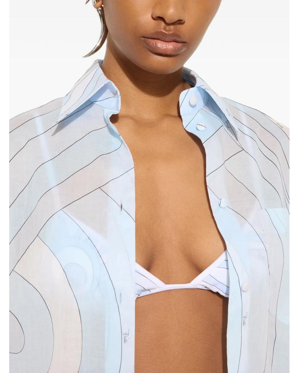 Emilio Pucci Blue Iride Print Muslin Shirt