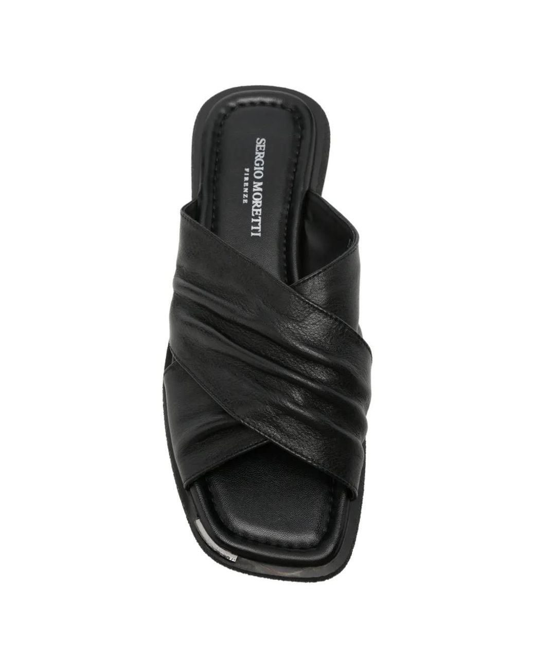 SERGIO MORETTI FIRENZE Black Crossover-Strap Ruched Sandals
