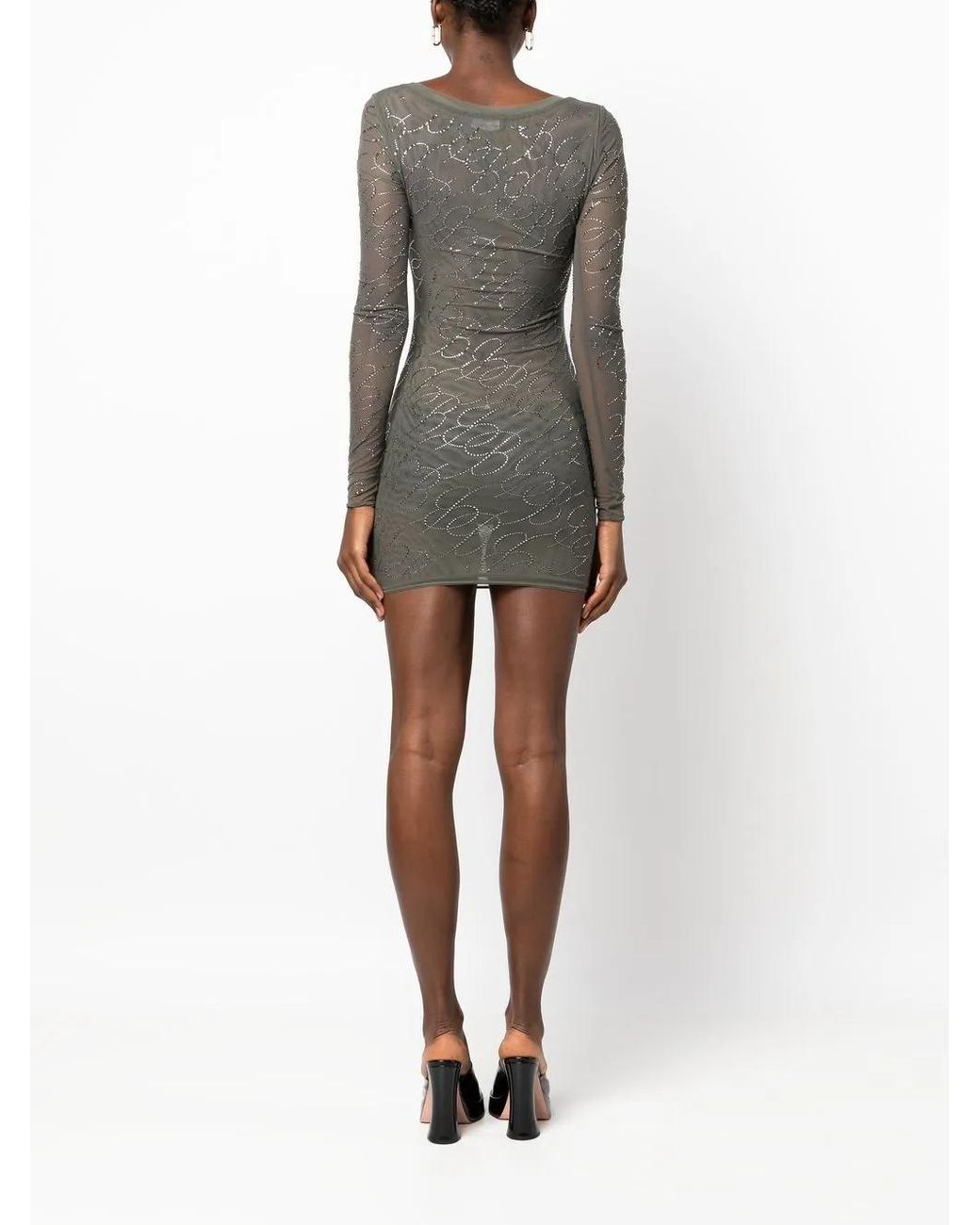 Blumarine Gray Crystal-Embellished Tulle Minidress