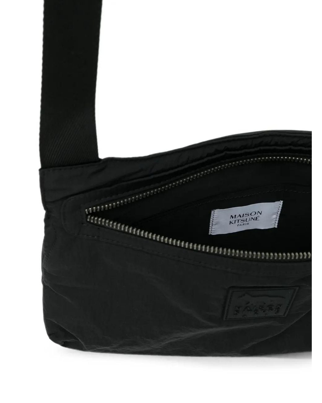 Maison Kitsuné Black Logo-Patch Messenger Bag for men