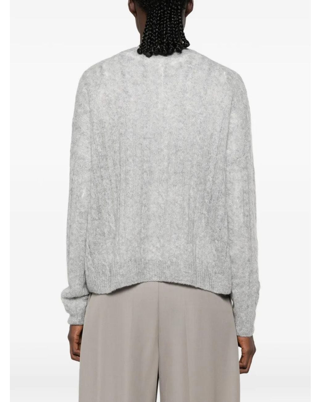 Lisa Yang Gray Cable-Knit Crew-Neck Sweater