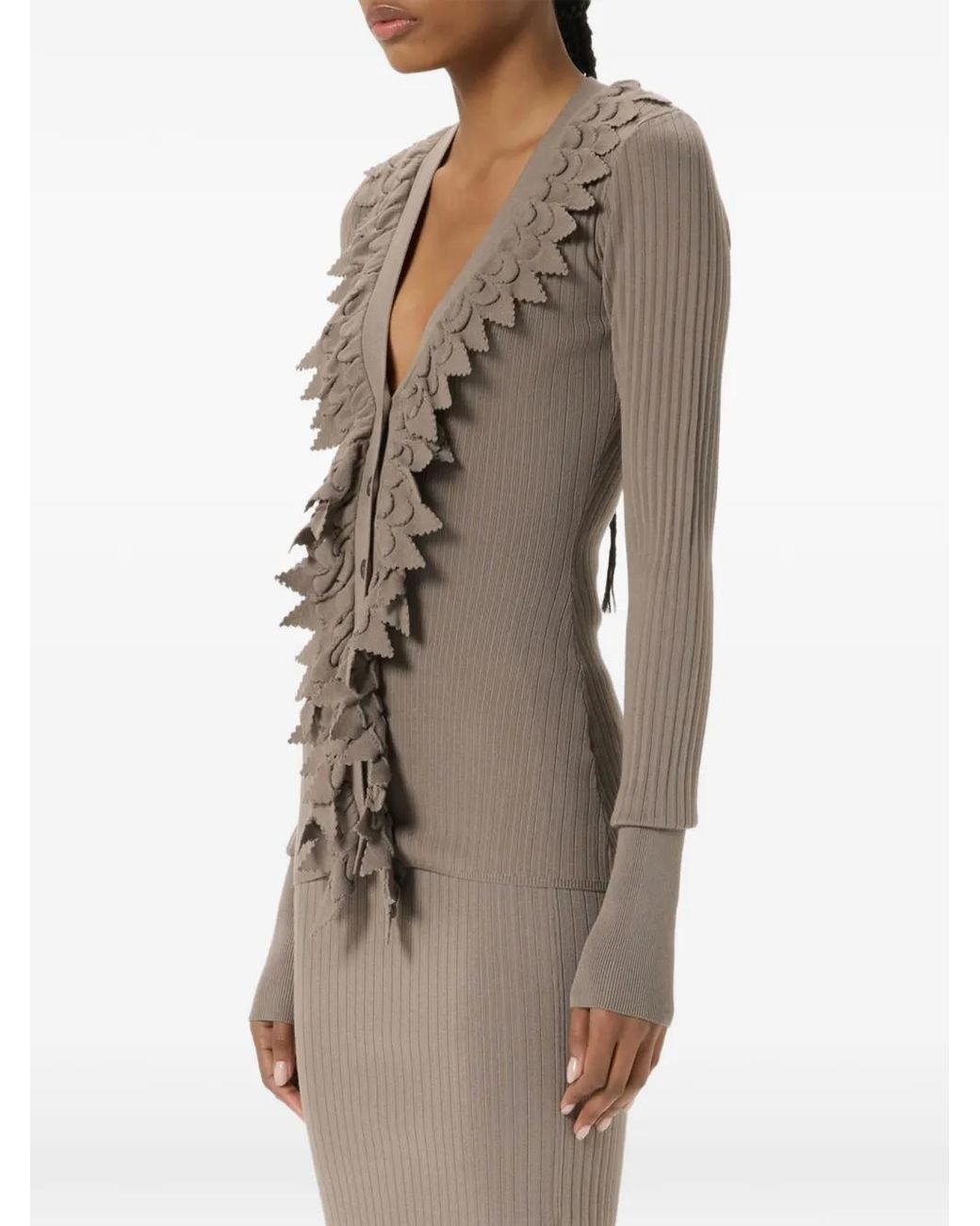 Blumarine Gray Knit Cardigan With Ruches
