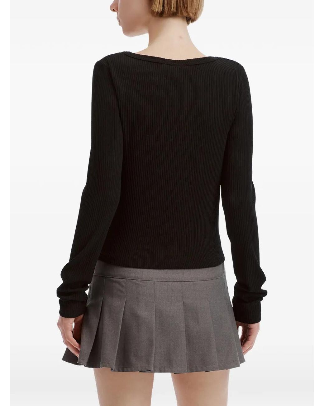 Chocoolate Black Ribbed-Knit Long-Sleeve Top