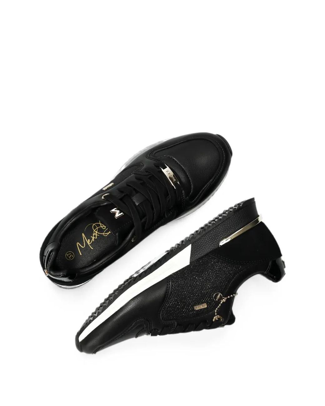 Mexx Black Glitter-Panelled Charm-Detail Sneakers