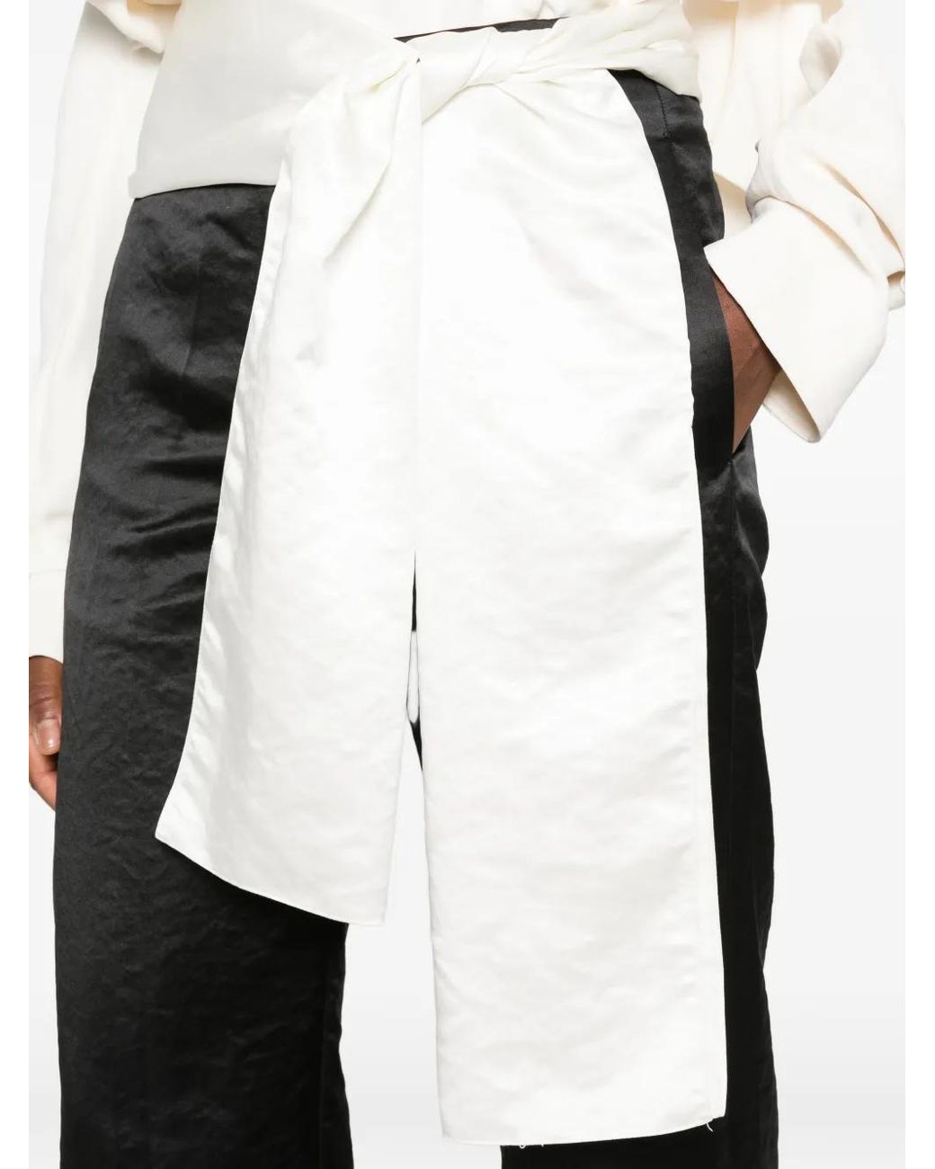Forte_forte White Satin-Finish Wide-Leg Trousers