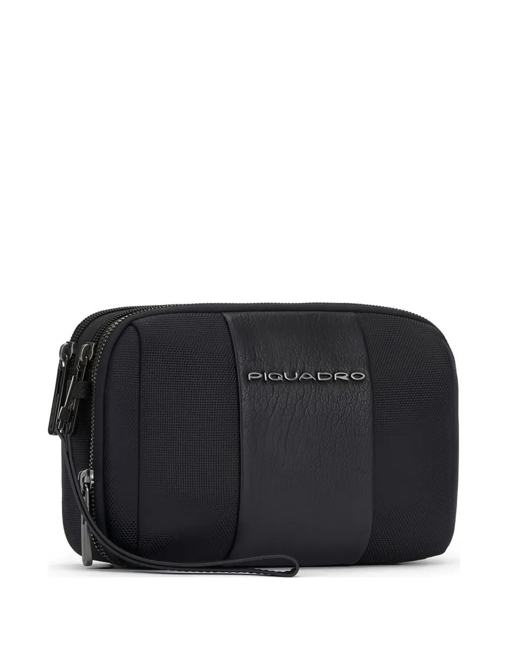 Piquadro Black Logo-Plaque Clutch Bag for men