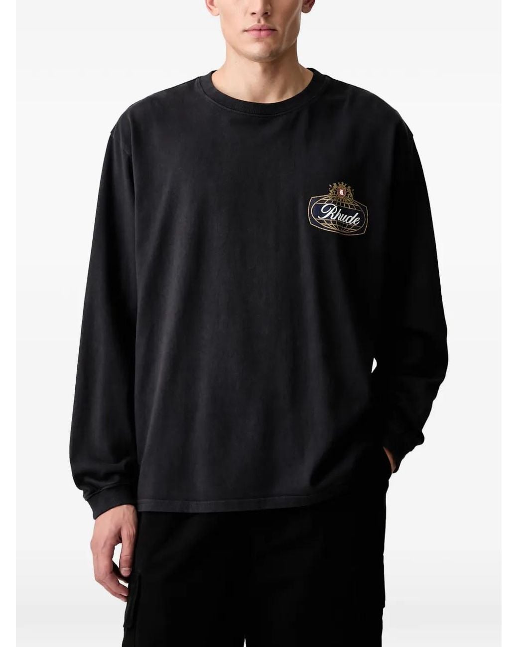 Rhude Black Safari Crest Long-Sleeve T-Shirt for men