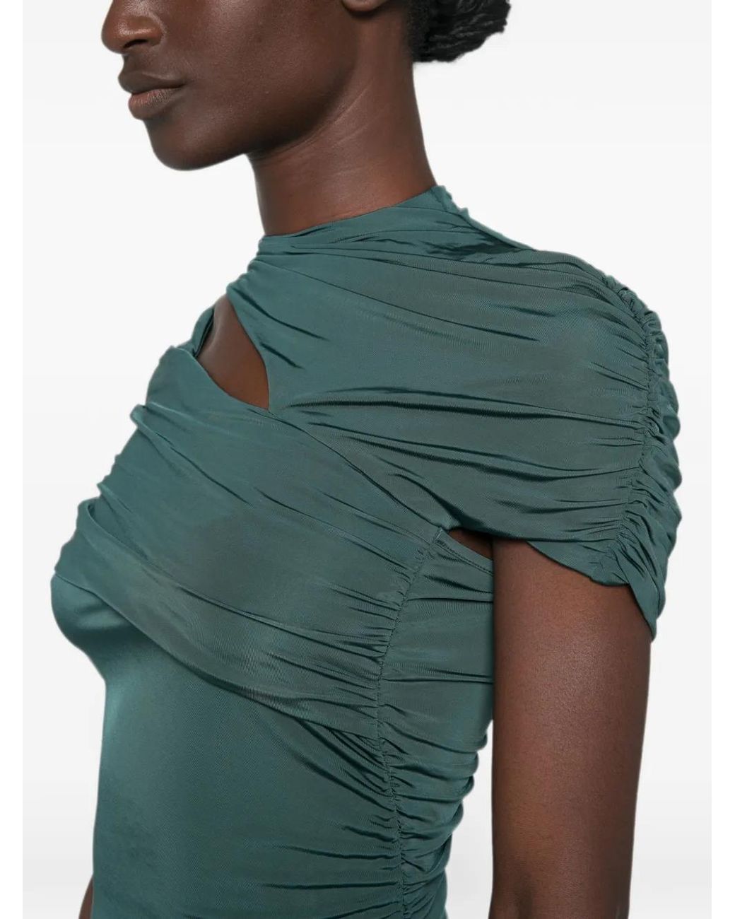 Balmain Green Draped Jersey Bodycon Dress