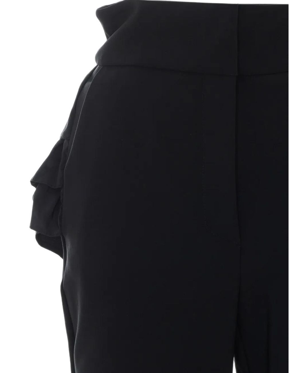 Elisabetta Franchi Black Ruffled Straight-Leg Trousers