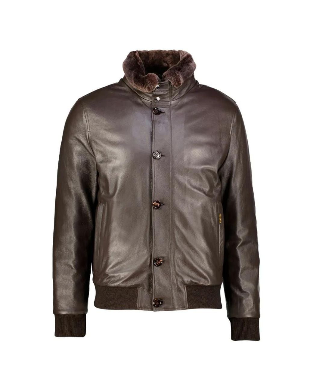Moorer Brown Cleros-P1 Shearling-Collar Leather Jacket for men