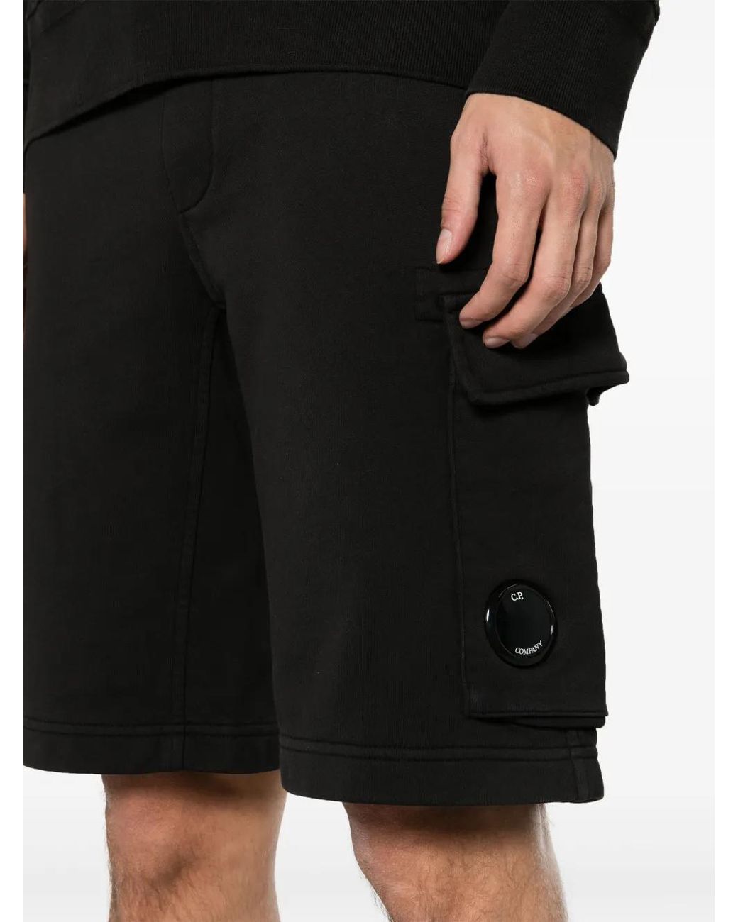 C P Company Black C.P. Company Diagonal Cotton Track Shorts for men