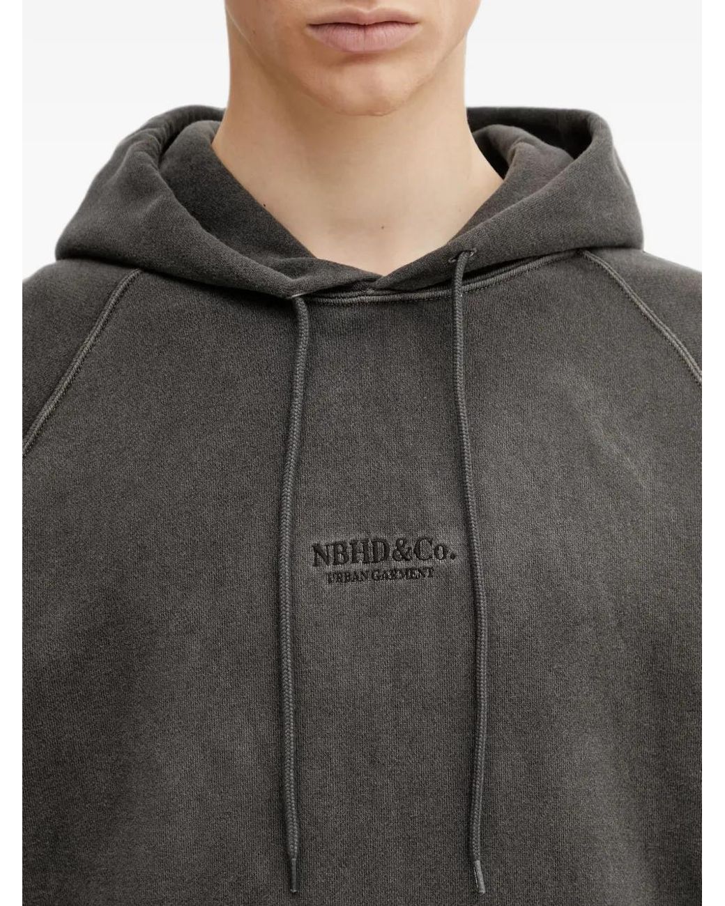 Neighborhood Gray Logo-Embroidered Raglan-Sleeve Hoodie for men