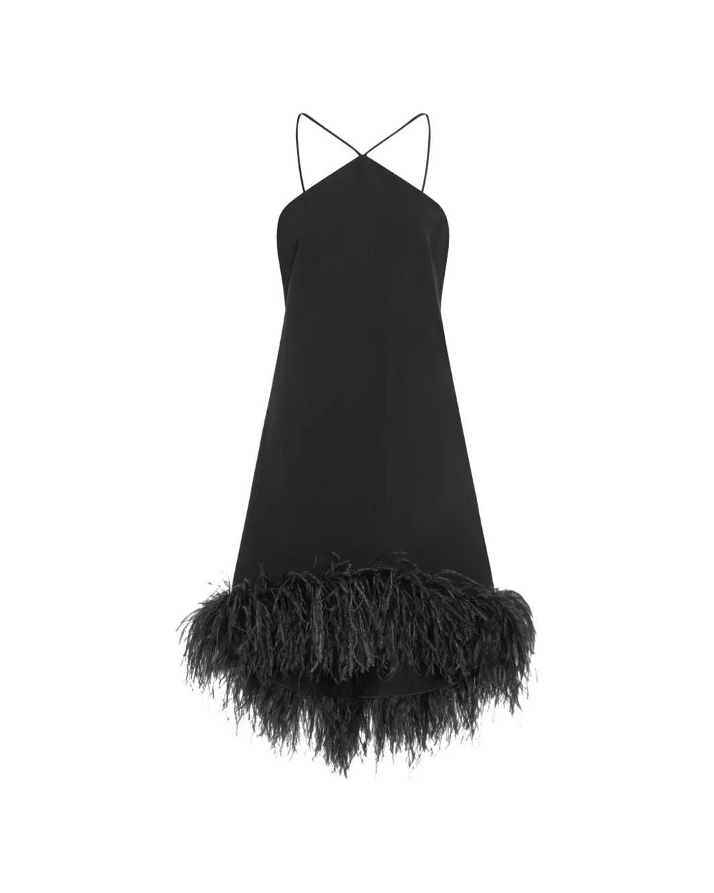 16Arlington Black Addy Feather-Trim Mini Dress