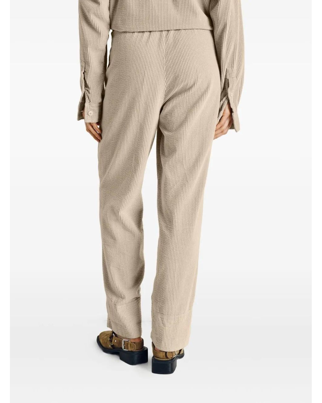 American Vintage Padow Ribfluwelen Broek Met Elastische Taille in het Natural