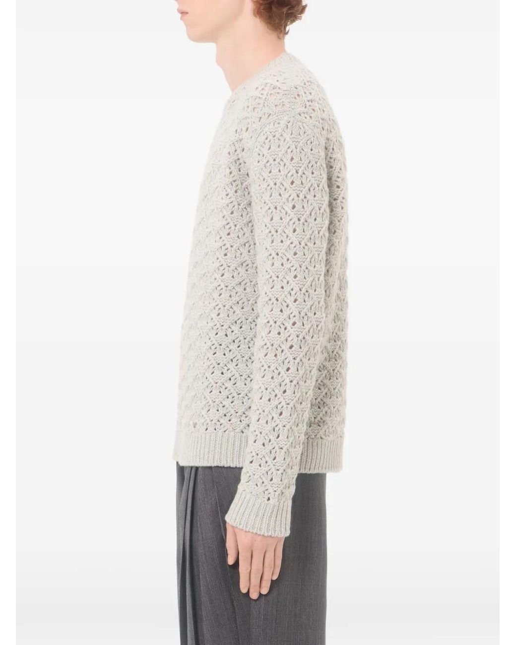 Valentino Garavani White Wool And Cashmere Sweater With Metallic V-Detail for men