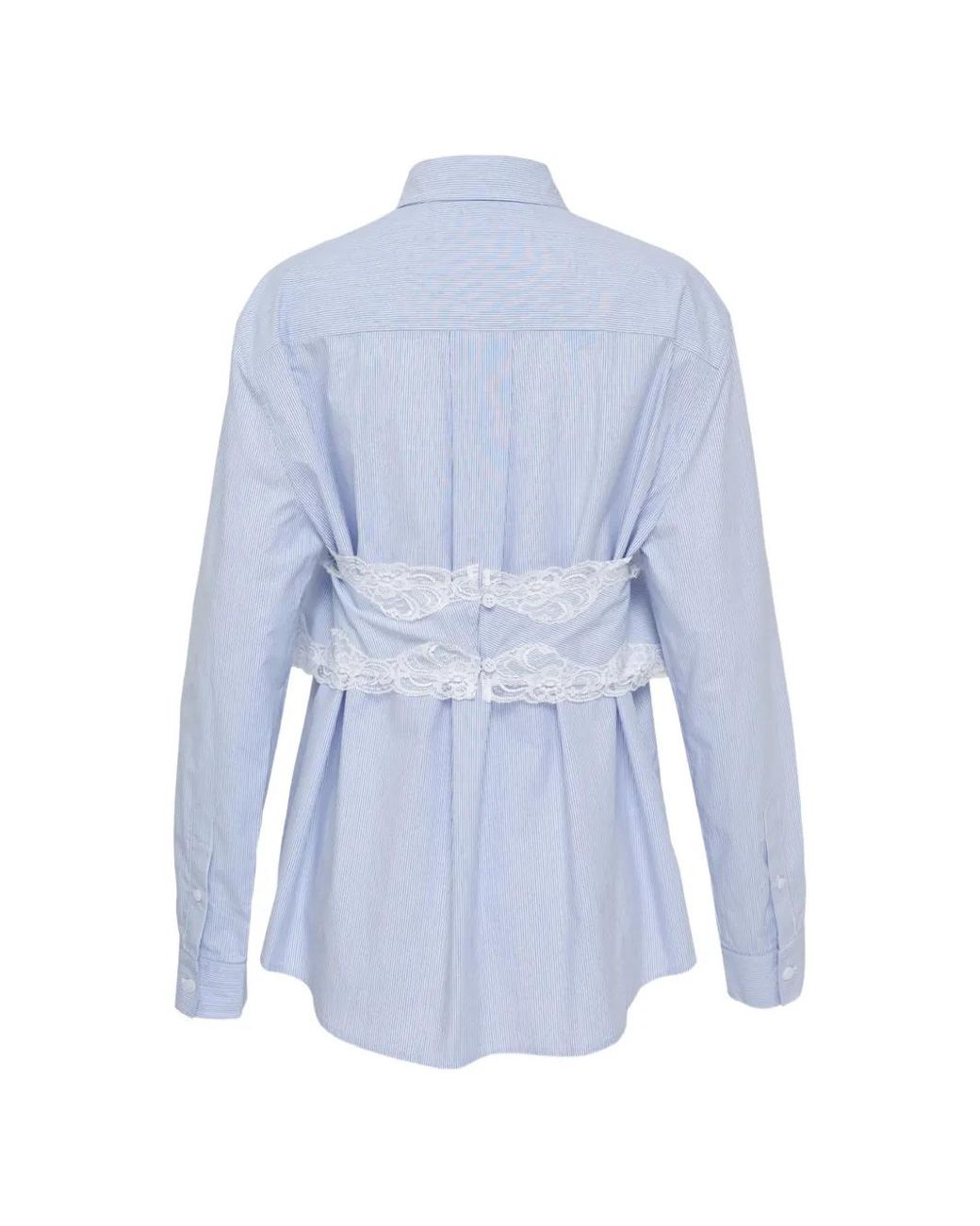 Pushbutton Blue Lace-Trim Striped Shirt