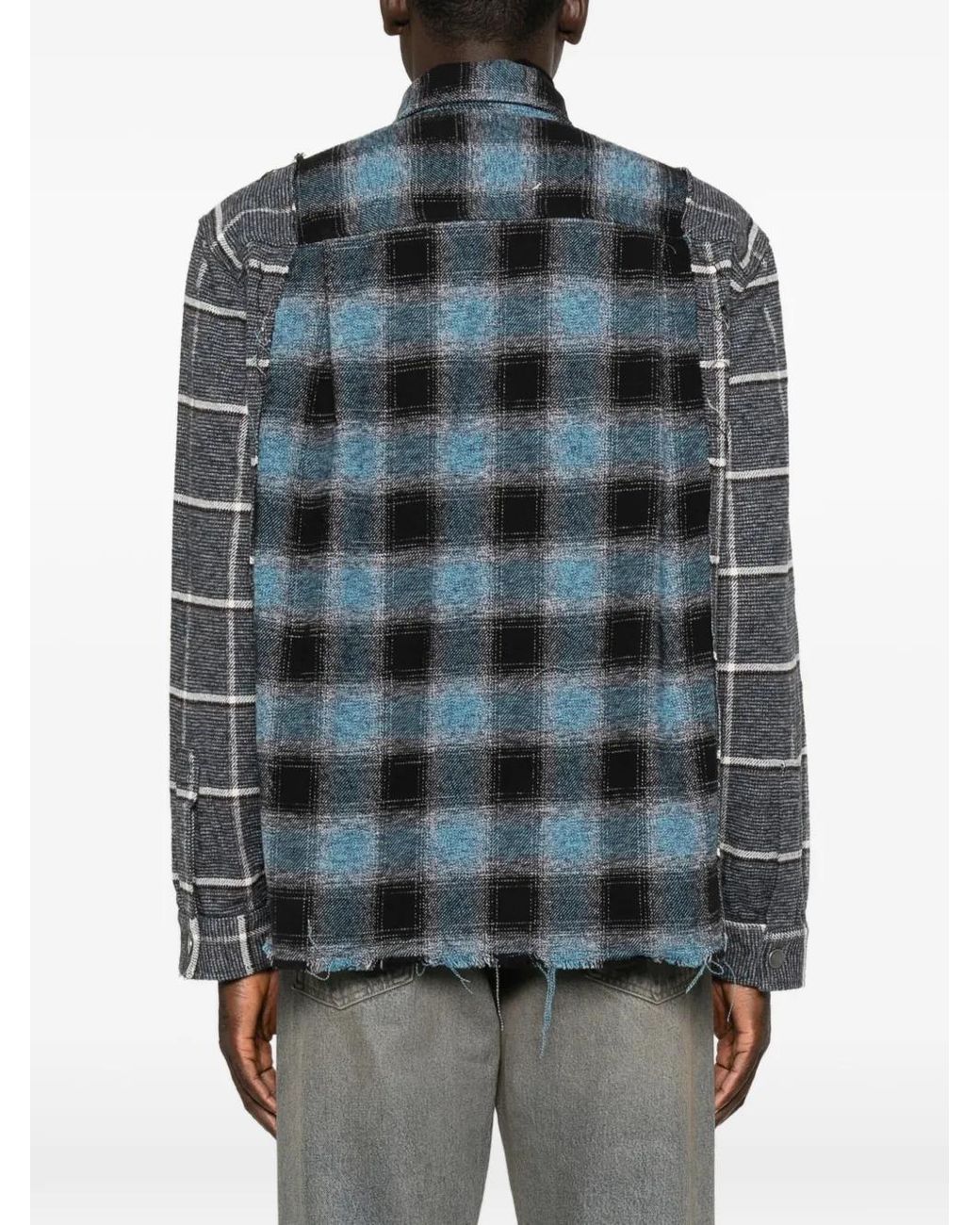 Haikure Blue Check-Pattern Frayed Shirt for men