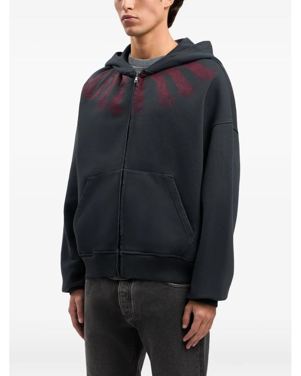 Palm Angels Black Big Neck Logo Zip Hoodie for men