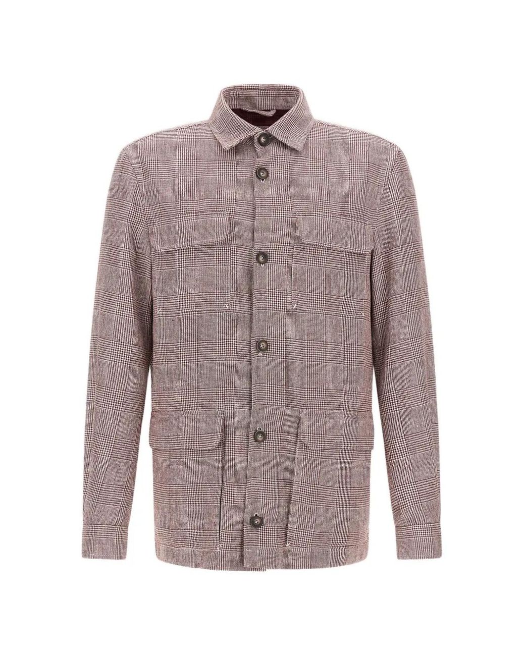 Herno Red Check-Pattern Pocket-Details Linen Jacket for men