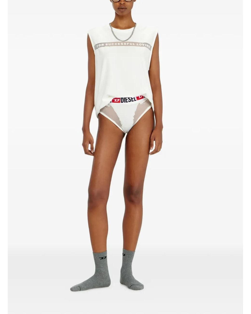 DIESEL White Briefs With Sheer Devoré Effect