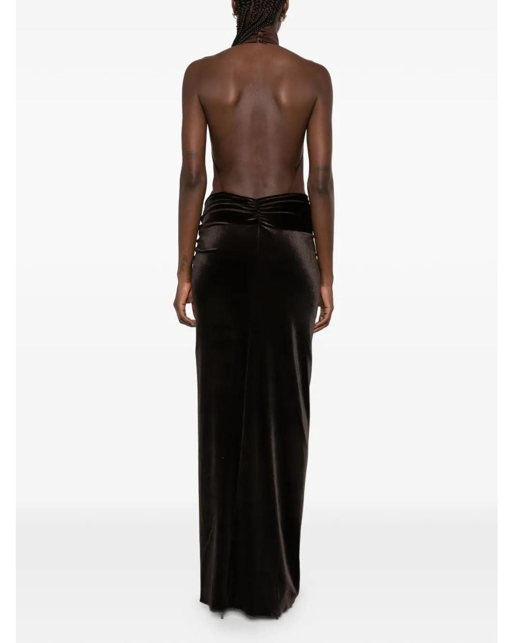 ANDAMANE White Halterneck Backless Bodysuit Maxi Dress