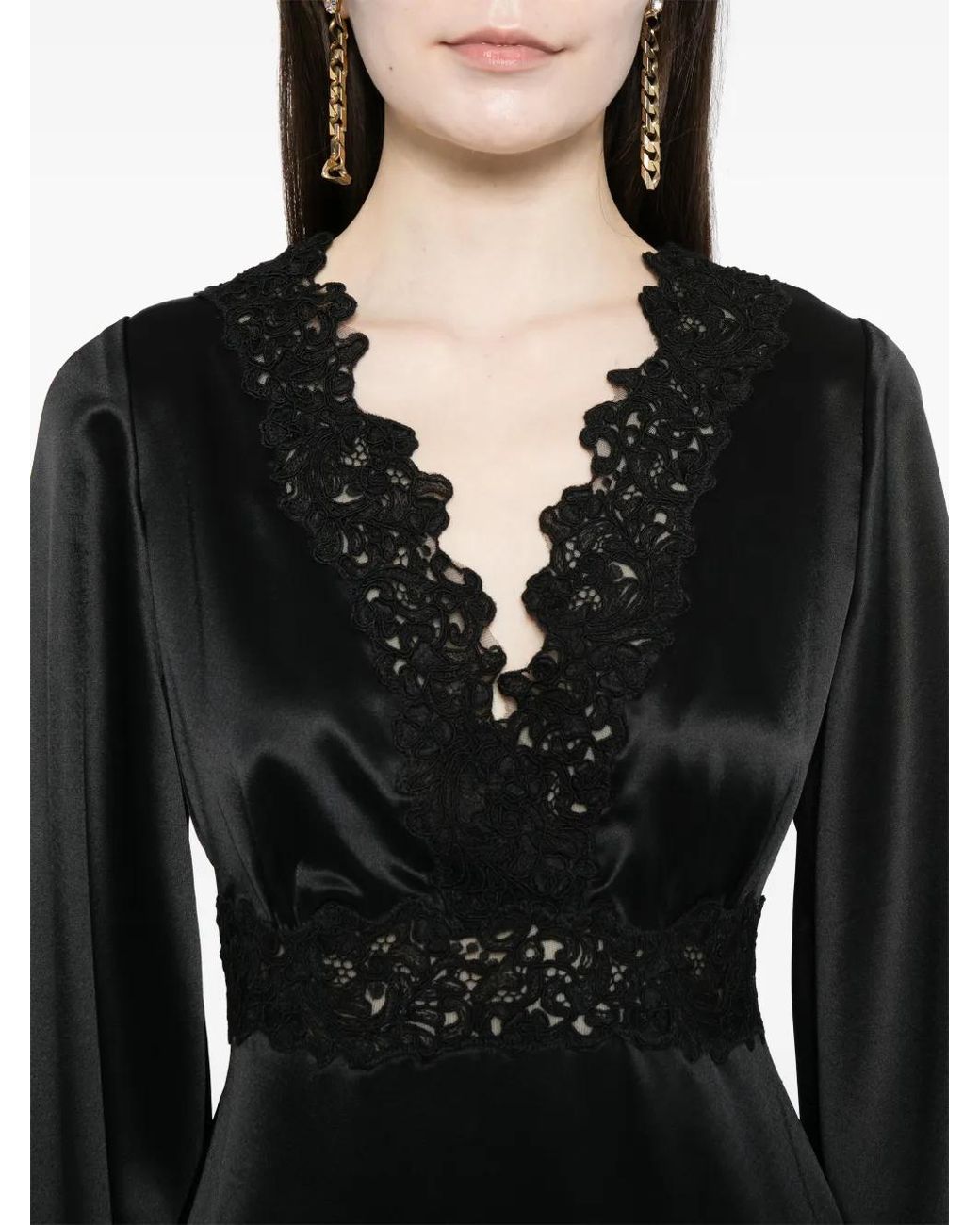 Cynthia Rowley Black Satin Lace Mini Dress