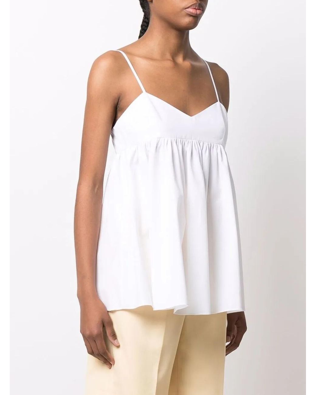 Aspesi White Spaghetti-Strap Peplum Top