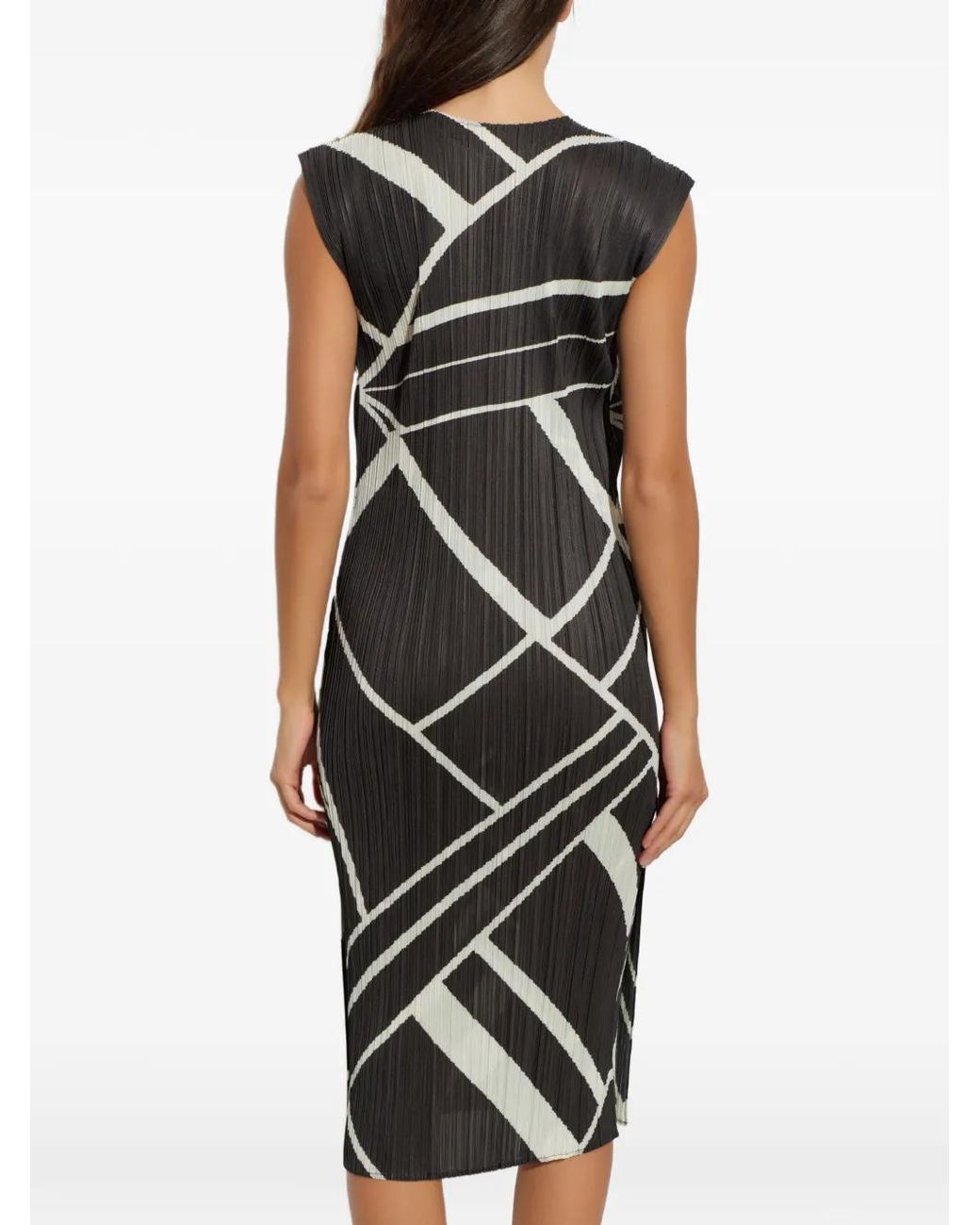 Pleats Please Issey Miyake White Robe Mi-Longue Fold Line À Design Plissé