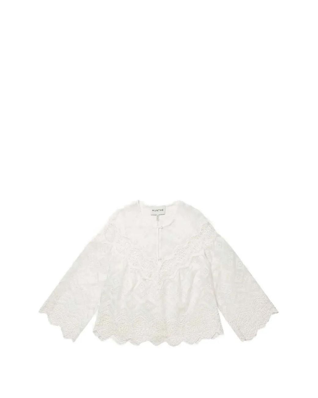Munthe White Valiance Lace-Trim Blouse