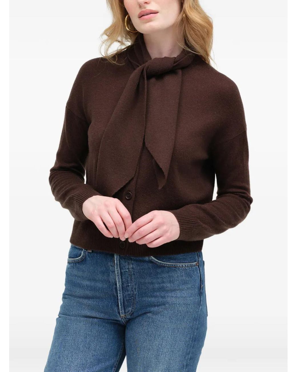 Chinti & Parker Brown Tie-Neck Button-Up Cardigan