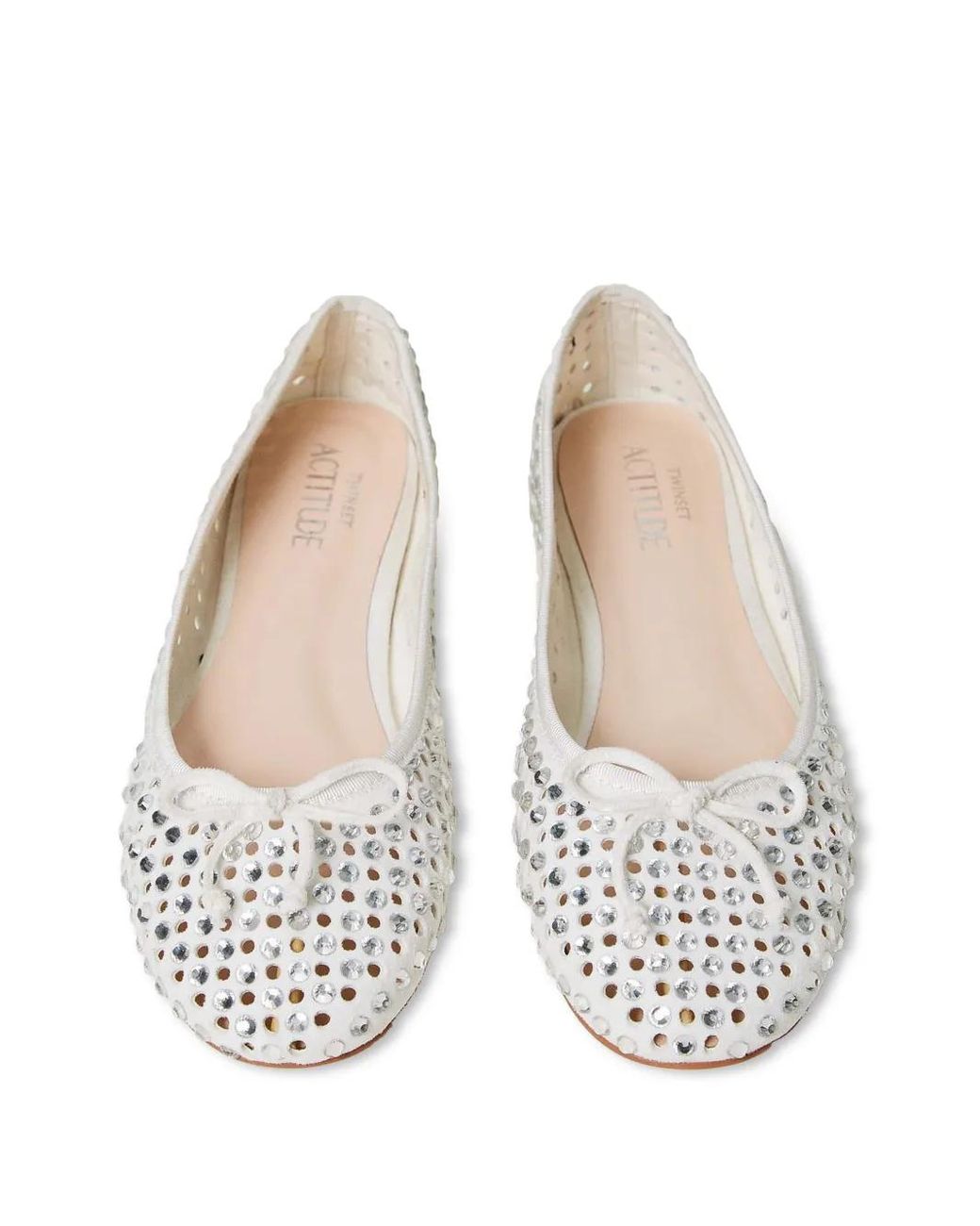 Twinset White Rhinestone-Embellished Ballet Flats