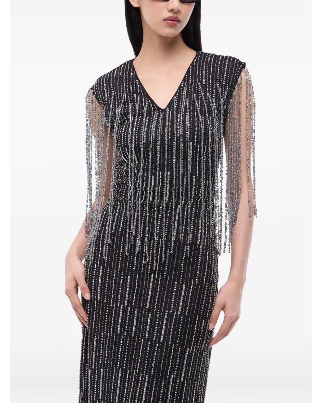 Pinko Black Long Dress With Crystals And Sequins