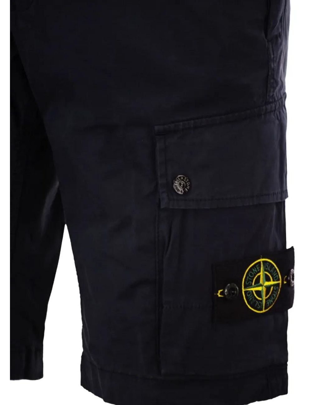 Stone Island Blue Logo-Patch Cargo Shorts for men
