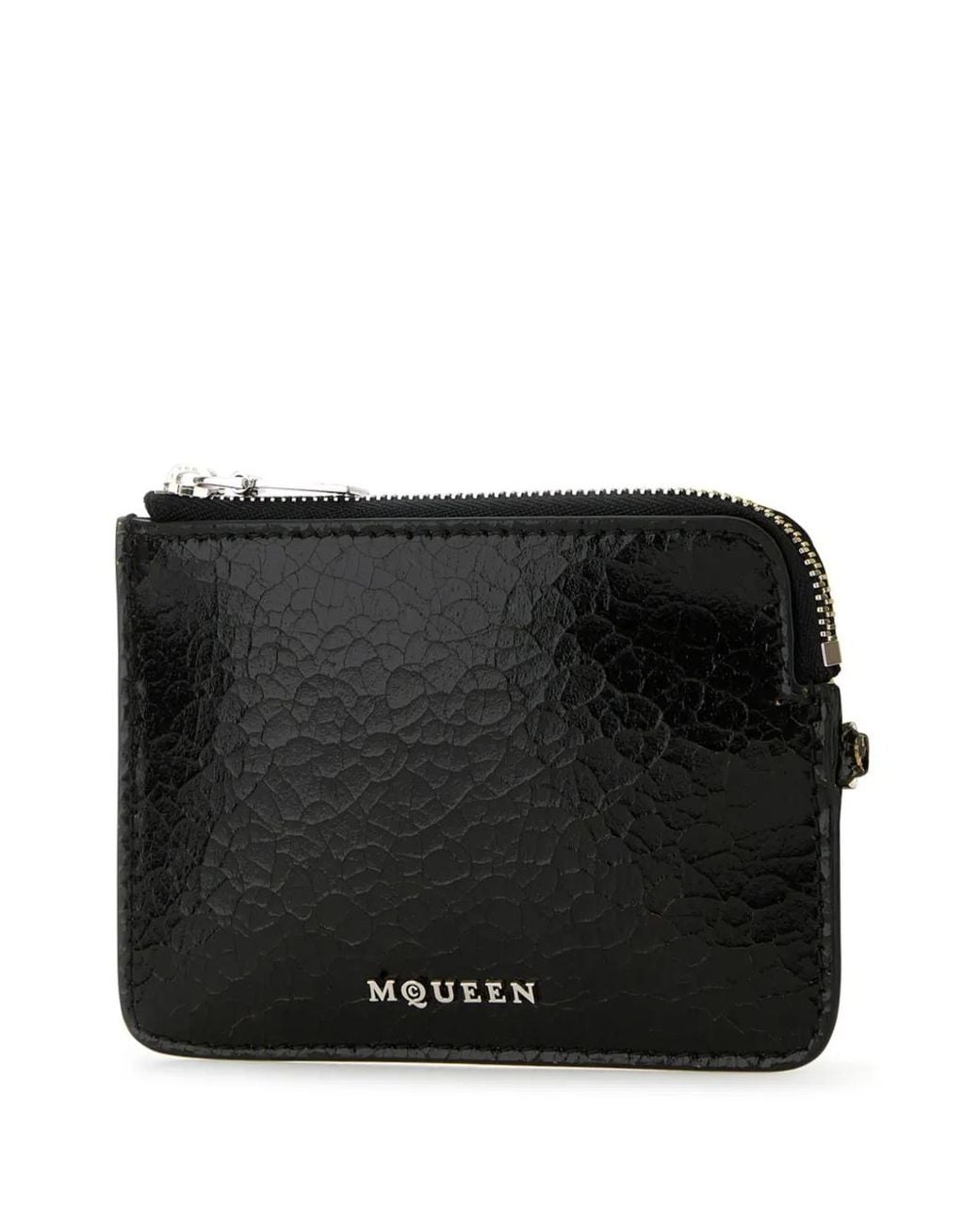 McQueen Black Leather Zip Card Holder for men