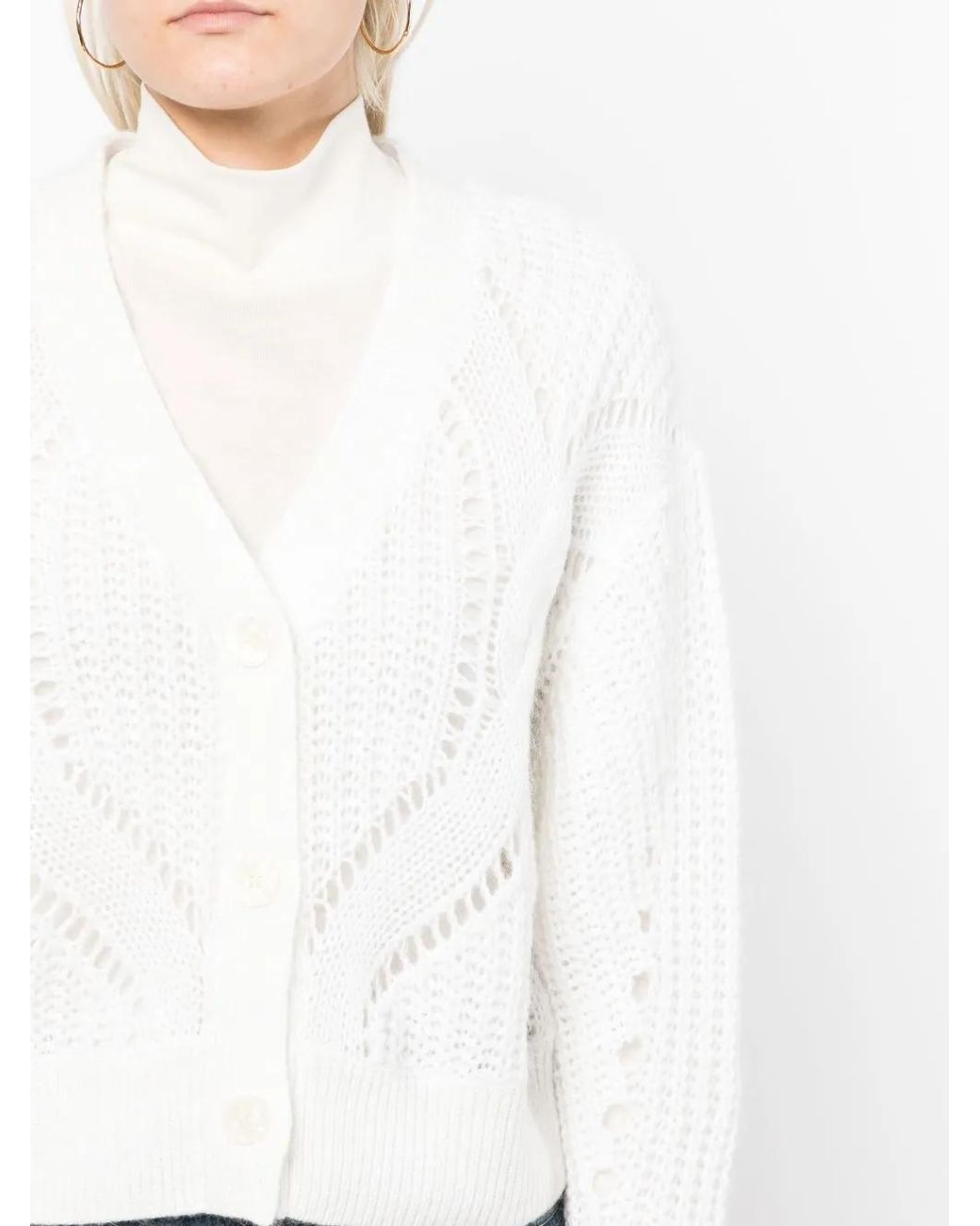 IRO White Open-Knit Cotton-Wool Blend Cardigan