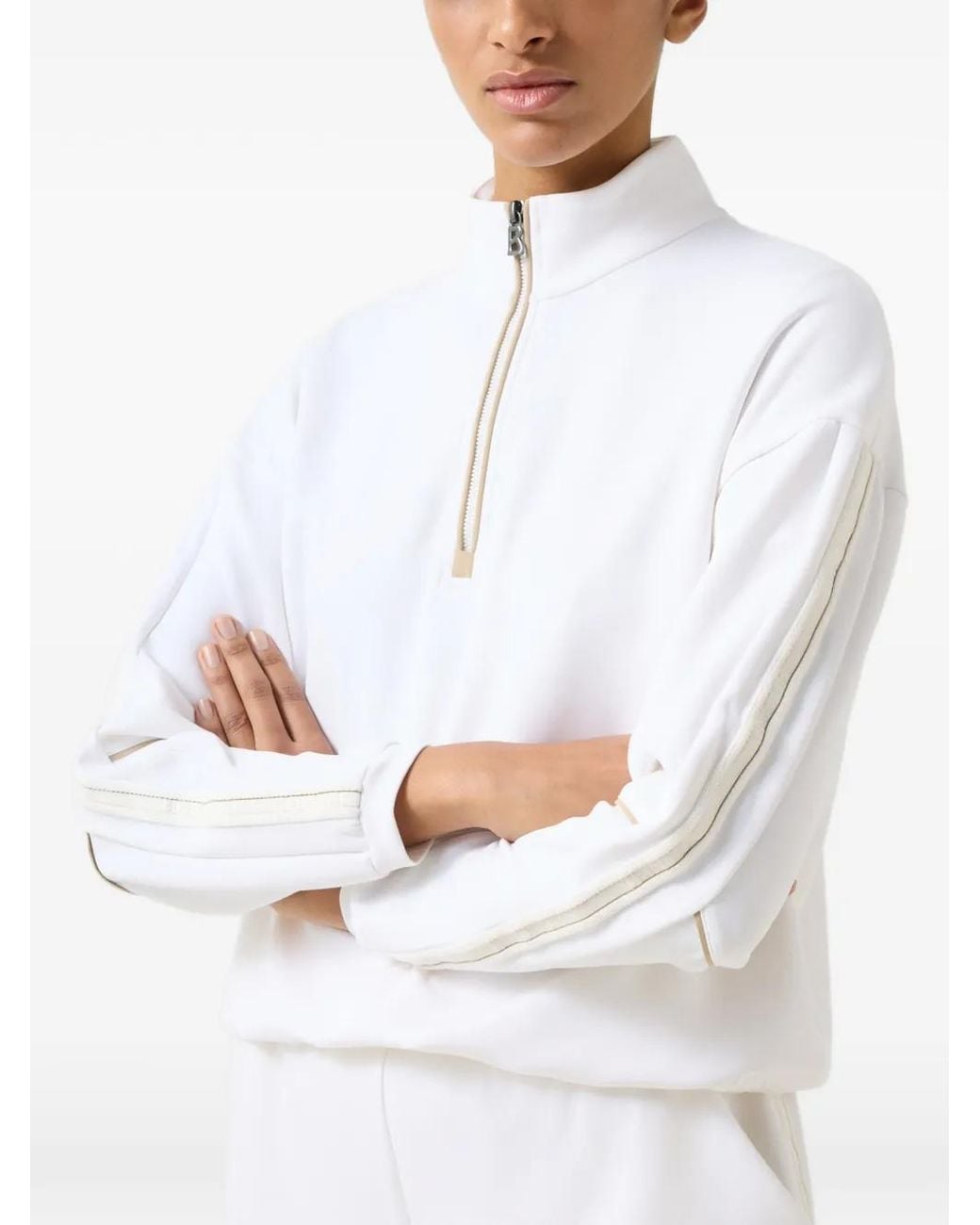 Bogner White Floria Zip-Up Sweater
