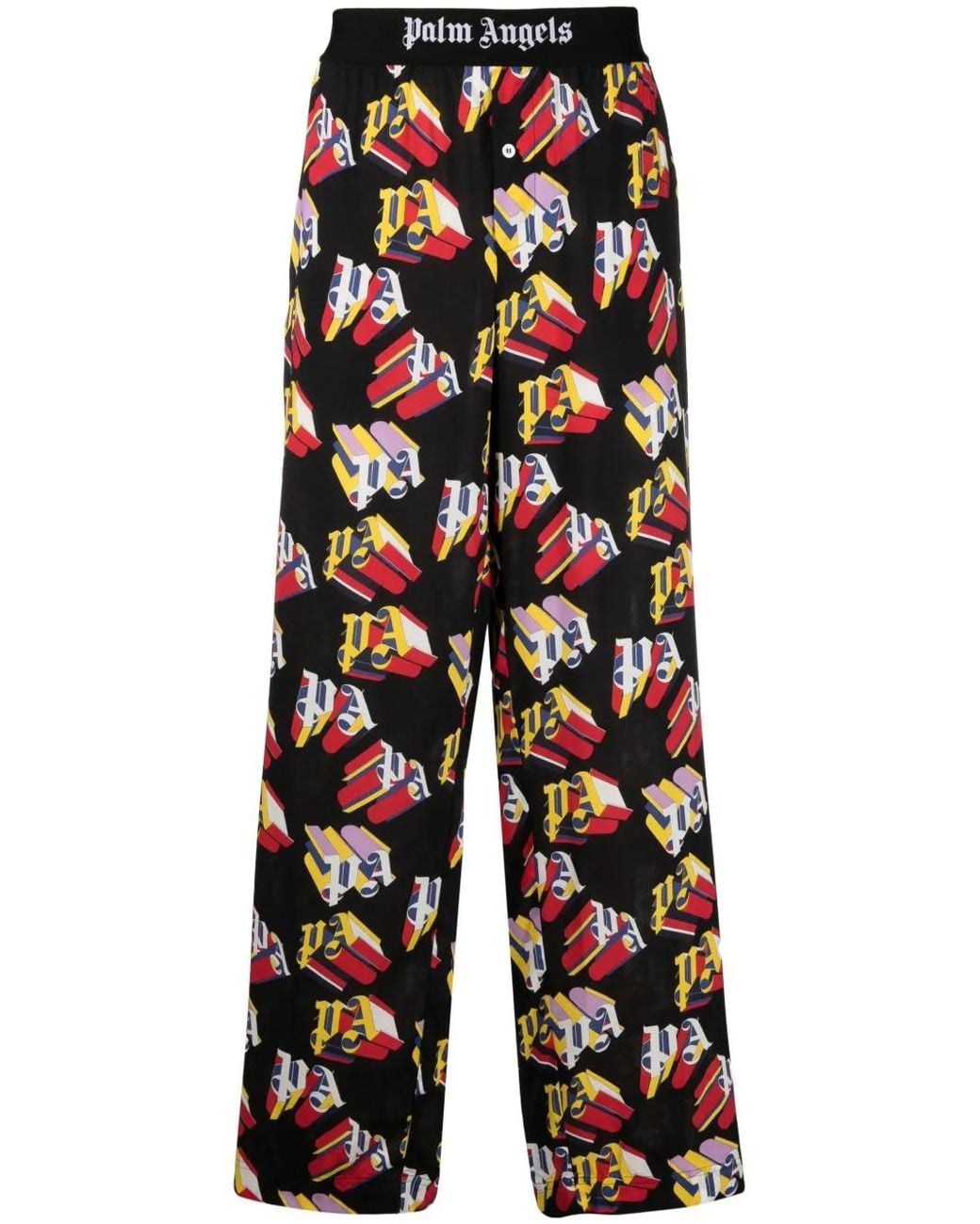 Palm Angels Blue Logo-Print Straight-Leg Trousers for men