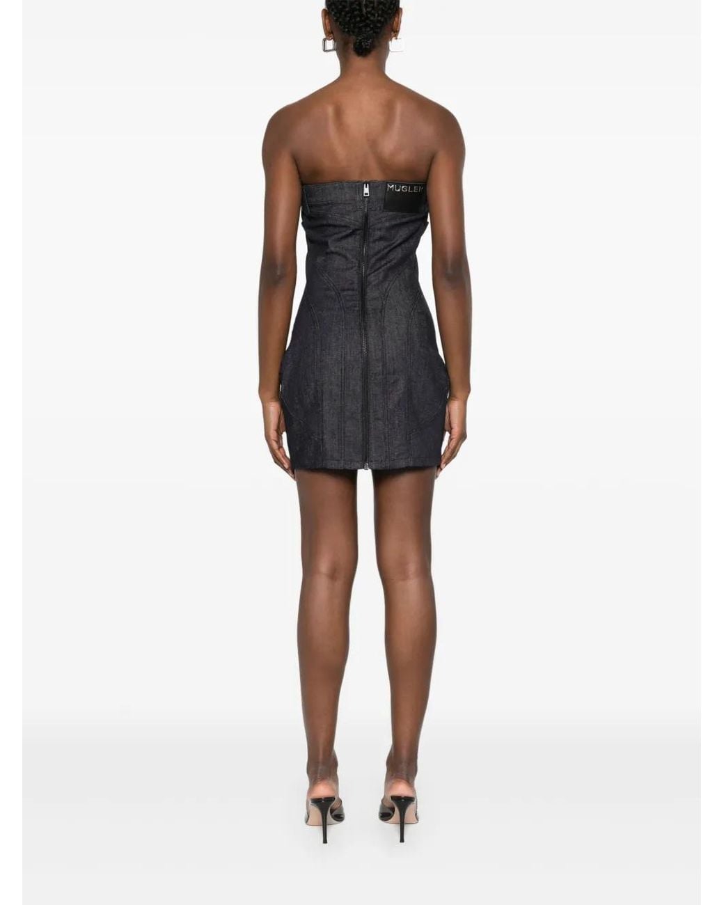Mugler Blue Strapless Denim Mini Dress