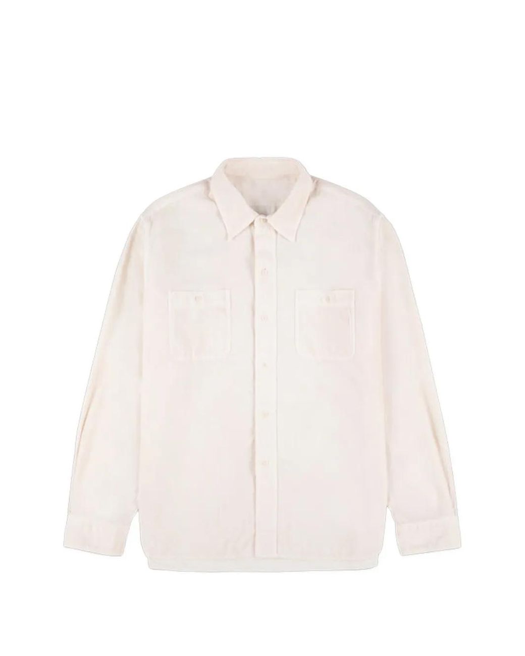 Fortela White Work Corduroy Patch-Pocket Shirt for men