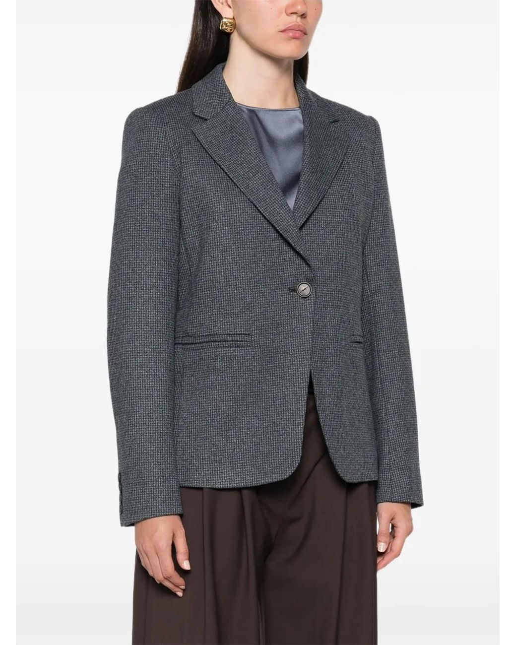 Max Mara Gray Houndstooth-Pattern Single-Breasted Blazer